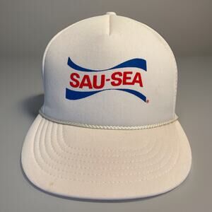 Vintage The Sun Makers SAU-SEA Adjustable Snapback MeshRope Trucker HatCap White